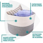 Cesto Organizador De Corda Algodão Para Sala Artiko Decor+ Grande Com Alças 33x50 - Imagem 2