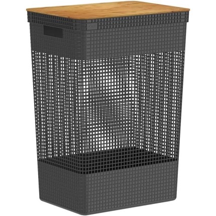 Cesto Organizador Grid Tampa De Bambu Preto 49 Litros 55.6X39x29cm - Ou