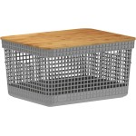Cesto Organizador Grid c/Tampa de Bambu 8L Chumbo OU