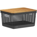 Cesto Organizador Grid c/Tampa de Bambu 8L Preto OU