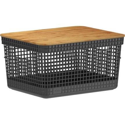 Cesto Organizador Grid c/Tampa de Bambu 8L Preto OU