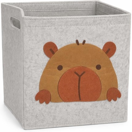 Cesto Organizador Infantil, Design de Animais, Feltro Cinza, para Quarto de Bebê (Capivara)