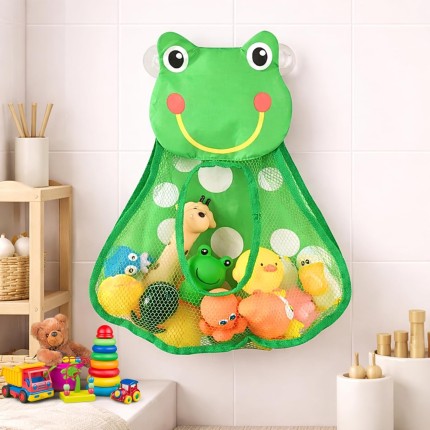 Cesto Organizador Infantil para BrinquedosI Parede Dobrável Banheiro Roupa Suja Porta Objetos Tela Respiravel com Ventosa Decorativo Multiuso Sapo Pato Panda (Sapo)