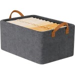 Cesto Organizador Multiuso 26L para Closet, Armário e Estante — Dobrável e Empilhável, Reforçado em Inox e MDF com Alça, Lavável, 47x28x20cm, Cinza
