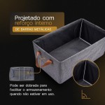 Cesto Organizador Multiuso 26L para Closet, Armário e Estante — Dobrável e Empilhável, Reforçado em Inox e MDF com Alça, Lavável, 47x28x20cm, Cinza - Imagem 2