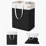 Cesto Organizador Multiuso Dobrável em Tecido para Roupas, Cesto Organizador Multiuso Dobrável, 75L Algodão Caneca Tecido Impermeável Cesta deRoupa Suja(preto e branco)
