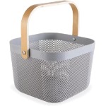 Cesto Organizador Multiuso Quadrado Telado com Alça de Madeira I Cesta Decorativa para Cozinha, Fruteira, Livros, Brinquedos e Organização I Cores Variadas I Three Brothers (Cinza)