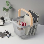 Cesto Organizador Multiuso Quadrado Telado com Alça de Madeira I Cesta Decorativa para Cozinha, Fruteira, Livros, Brinquedos e Organização I Cores Variadas I Three Brothers (Cinza) - Imagem 2