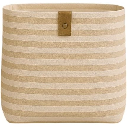 Cesto Organizador Roupa Suja Dobrável Multiuso 30L Listrado - Bege