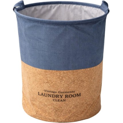 Cesto Organizador Rústico para Lavanderia Dobrável, 55L, Duas Cores, Material Premium para Roupas Sujas e Multiuso (Azul)