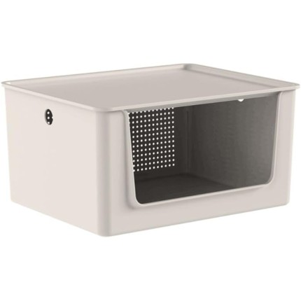 Cesto Organizador com Tampa e Abertura Frontal Flow Ou 16 Litros 34,5 x 27,5 x 17,7 cm Cor:Bege