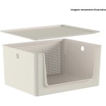 Cesto Organizador com Tampa e Abertura Frontal Flow Ou 16 Litros 34,5 x 27,5 x 17,7 cm Cor:Bege - Imagem 2