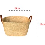 Cesto Organizador de Fibra Natural Mocca P 25x15cm Alça de Couro Decoração Organização Armazenamento - Imagem 2