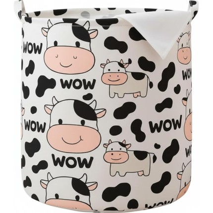 Cesto Organizador de Roupa Suja Dobrável 40x35cm Multiuso Impermeável para Roupas, Brinquedos e Organização do Lar (Vacas)