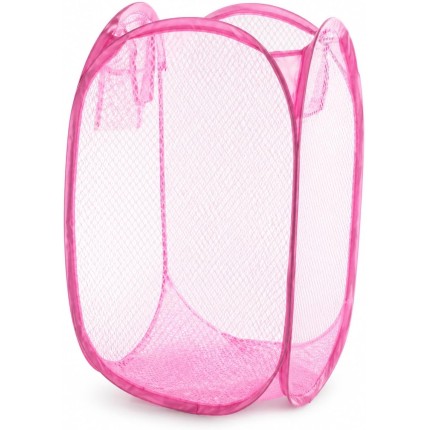 Cesto Roupa Dobrável Portátil Grande Capacidade Tela Respirável Organizador Lavanderia Banheiro Quarto Viagem Multiuso Compacto Leve Alças Reforçadas Resistente Colorido Moderno (ROSA)