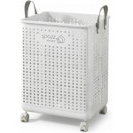 Cesto de Roupa Suja 50L Branco com Rodas – Grande, Dobrável, Ventilado, em Plástico PP Resistente – Organizador de Lavanderia