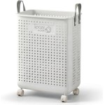 Cesto de Roupa Suja Compacto 35L com Rodas – Organizador de Lavanderia Dobrável, Ventilado, Ideal para Apartamentos Pequenos, Roupas Delicadas e Lingeries – Branco