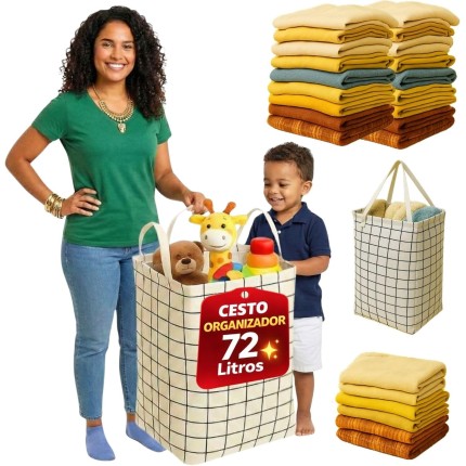 Cesto de Roupa Suja Dobrável 72L em Tecido Oxford Impermeável com Alças, Organizador para Lavanderia, Quarto, Banheiro e Brinquedos