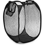 Cesto de Roupa Suja Dobrável Telado Multiuso Organizador Pop Up com Malha Respirável Anti-Odor para Lavanderia Quarto e Brinquedos Economia de Espaço (29X50CM) (PRETO)