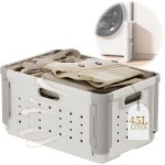 Cesto de Roupa Suja Dobrável com Rodinhas Grande 45L, Cesto Organizador Plástico com Divisória Multiuso para Lavanderia, Banheiro, Quarto, Casa e Brinquedos