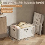 Cesto de Roupa Suja Dobrável com Rodinhas Grande 45L, Cesto Organizador Plástico com Divisória Multiuso para Lavanderia, Banheiro, Quarto, Casa e Brinquedos - Imagem 2