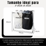 Cesto de Roupa Suja Duplo com Divisória Claro e Escuro — Dobrável, 60L (2x30L), Estrutura Alumínio e Poliéster Lavável, Organização para Lavanderia, Preto e Branco