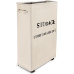 Cesto de Roupa Suja com Rodas 63 cm, 49.6 Litros Cesto de Roupa Suja Dobrável com Alça, Cesto de Armazenamento Alto, Organizador Multiuso Flexível Lavanderia Banheiro Quarto Dormitório (Bege)