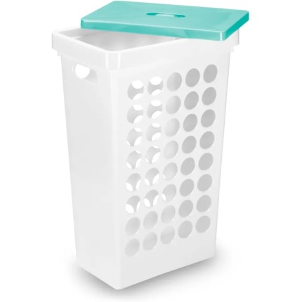Cesto de Roupas Retangular com Tampa Arthi | Organização e Durabilidade | Prático e Funcional | Ideal para Diversos Ambientes | Design Branco com Tampa Menta | Resistente e Conveniente
