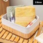 Cestos Organizadores De Bambu 3 Unidades Multiuso Com Forro Perfeito Para Banheiros, Armários, Lavanderias. Bonito e Elegante (Natural) - Imagem 2