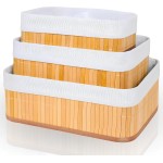 Cestos Organizadores de Bambu Kit 3 Unidades com Forro Interno – Jogo Multiuso Natural para Banheiro, Armário, Lavanderia e Organização de Pia, Elegante e Decorativo Premium