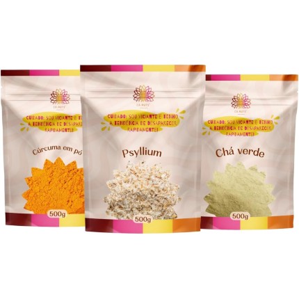 Chá Verde + Psyllium + Cúrcuma em Pó | Kit Clean Body | Metabolismo, Fibras e Bem-Estar Ca.nuts (1 Kit - (3 Pacotes))