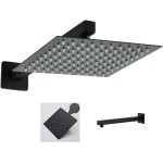 Chuveiro Ducha 20x20 Inox Preto Fosco Suporte Parede Quadrado Luxo Banheira Area Externa Piscina Banheiro