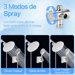 Chuveiro Ducha Inox de 20cm com Redondo Ducha Manual de 10cm e Mangueira de 1,5m Conjunto Duplo Ajustável com Função Chuva de Alta Pressão (Prata) - Imagem 2