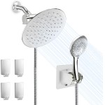 Chuveiro Ducha Inox de 20cm com Redondo Ducha Manual de 10cm e Mangueira de 1,5m Conjunto Duplo Ajustável com Função Chuva de Alta Pressão (Prata)