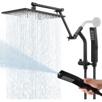 Chuveiro de chuva de 25 cm de metal com modo de lavagem elétrica integrado à mão, chuveiros quadrados de cachoeira de alta pressão com braço de extensão ajustável de 40,6 cm, chuveiro duplo, preto