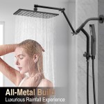 Chuveiro de chuva de 25 cm de metal com modo de lavagem elétrica integrado à mão, chuveiros quadrados de cachoeira de alta pressão com braço de extensão ajustável de 40,6 cm, chuveiro duplo, preto - Imagem 2