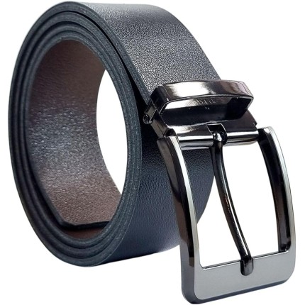 Cinto Masculino Casual Couro Bovino Tradicional Fivela Removível Luxo Elegante Dupla Face Preto e Marrom 4 cm