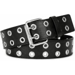 Cinto Punk Duplo Ilhós Ajustável Unissex em Couro Sintético Preto - Estilo Urbano, Moderno e Rock com Fivela Dupla de Metal