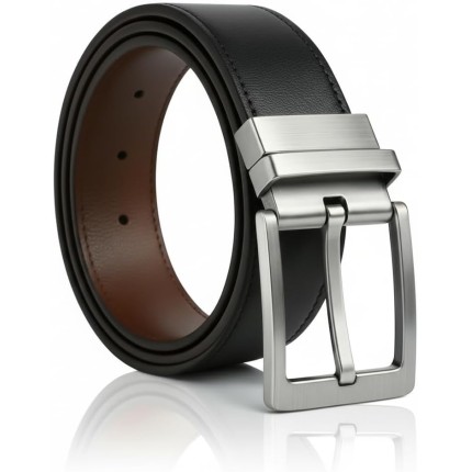Cinto Social Masculino Dupla Face Preto e Café em Couro Sintético | Ajustável, Elegante, Fivela Reversível | Cinto Masculino Social e Casual
