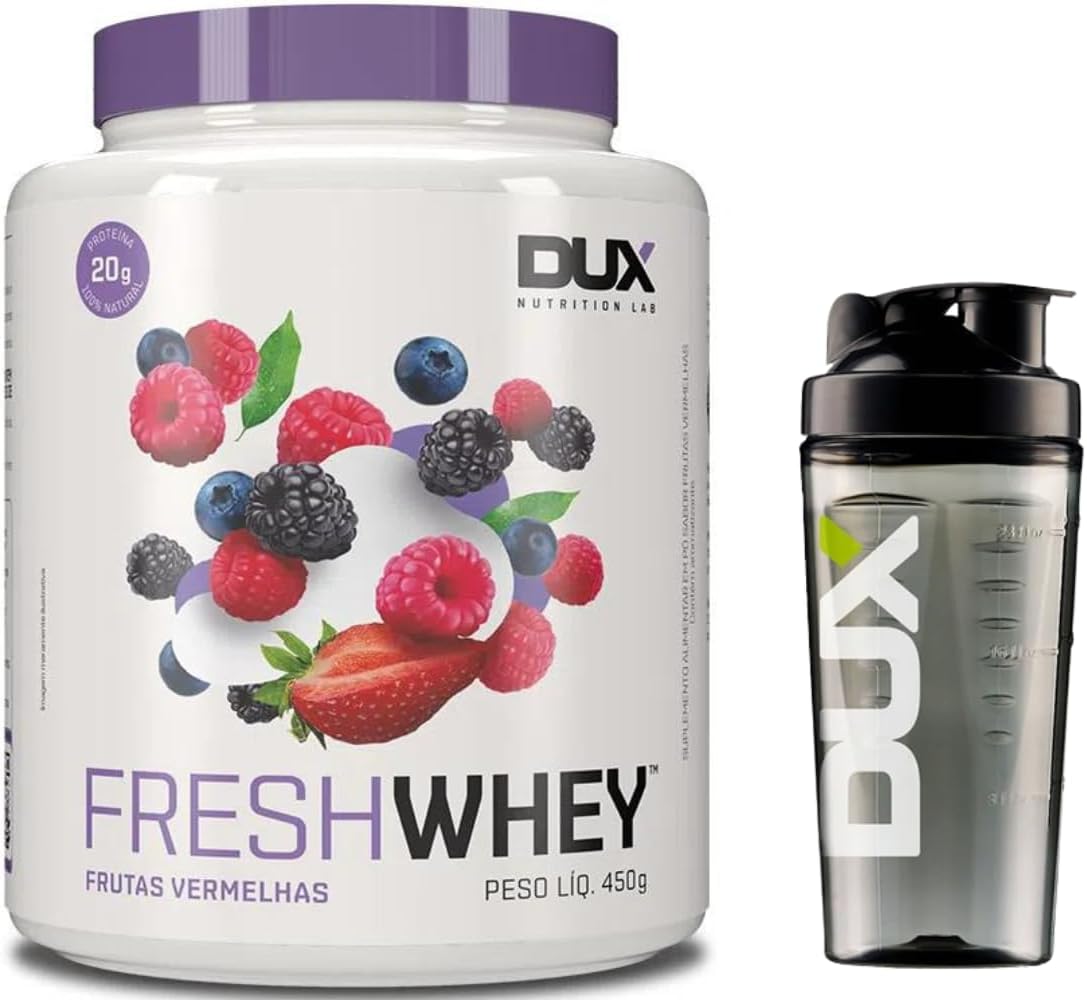 Combo-Fresh-Whey-Dux-450g-Sabor-Frutas-Vermelhas.jpg Combo Fresh Whey Dux 450g - Sabor Frutas Vermelhas + Coqueteleira oficial