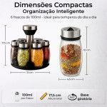 Conjunto 6 Porta Condimentos Temperos em Vidro com Tampa + Suporte Giratório 360° – Organizador de Cozinha, Tempero, Sal, Açúcar – Ideal para Bancada e Armário - Imagem 2