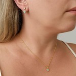 Conjunto Colar E Brinco Coração C/Zircônia Azul Banhado a Ouro Corrente 45cm - Imagem 2