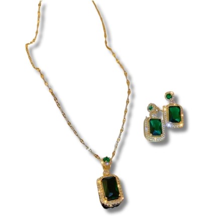 Conjunto Feminino "Esmeralda Preciosa" Colar 45cm + 5cm e Brincos 25mm Zircônia Cobre – Elegância & Sofisticação