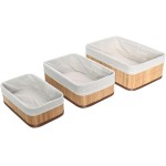 Conjunto de 03 Cestos Organizadores Bonitos e Elegantes, Feitos de Bambu Cor Bege Natural. Perfeito Para Quartos, Cozinhas, Banheiros, Armários, Lavanderias, Entre Outros.