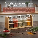 Conjunto de 06 Porta Condimentos de Vidro com Suporte de Bambu para Cozinha – Organizador de Temperos com Frascos Transparentes e Tampas Metálicas para Bancada - Imagem 2