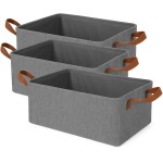 Conjunto de 3 Caixas Organizadoras Dobráveis, 26 Litros, Cinza, 47x28x20cm, Alças em Nylon para Armário, Quarto e Banheiro