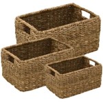 Conjunto de 3 Cestos Decorativos em Alga Marinha Natural, Rústico, para Quarto, Sala e Banheiro, Artesanal, Organizadores