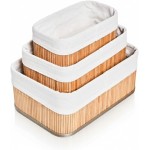 Conjunto de 3 Cestos Organizadores em Bambu com Forro, Cestos Multiuso para Armazenamento, Organizadores Decorativos para Casa e Banheiro