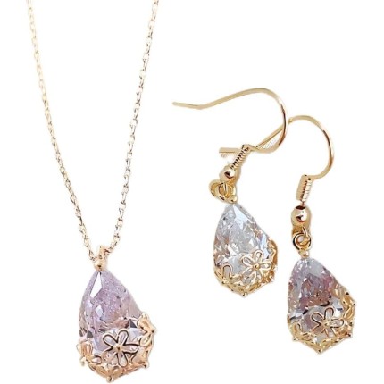 Conjunto de Joias Feminino ¨RainDrop¨ em Cristais Naturais e Cobre – Elegância, Versatilidade e Sofisticação – Acompanha Bolsa de Veludo