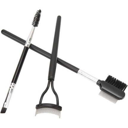Conjunto de Pente para Cílios e Escova de Sobrancelha Em Aço Inoxidável | Ferramenta Cosmética de Ponta Dupla para Maquiadores e Mulheres